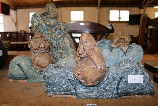 4 hand pottered character busts